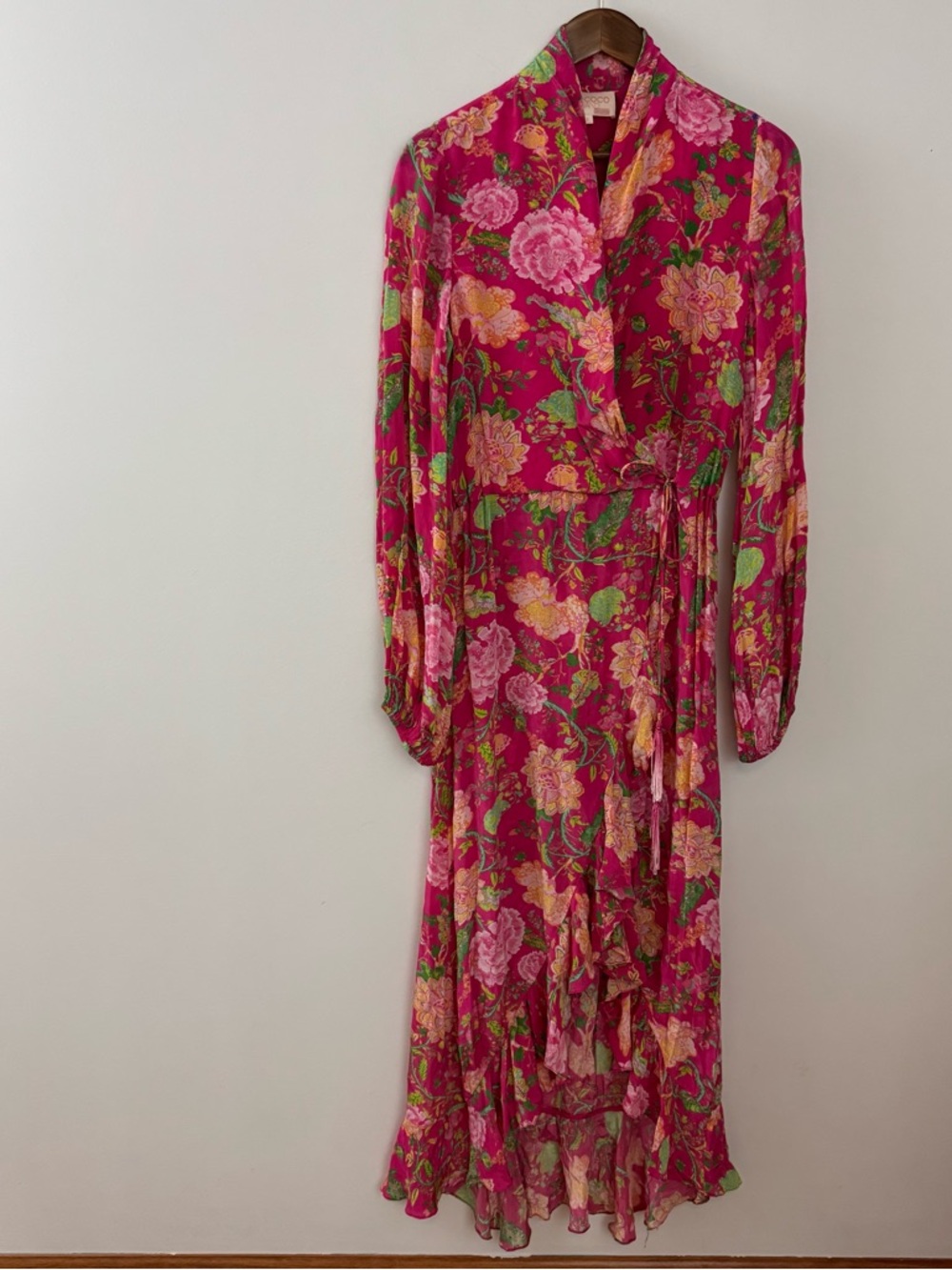 Rococo Sand Chloe Pink Floral Print Long Sleeve Wrap Maxi Dress Size S